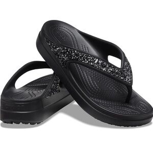 CROCS Women's Sloane Black Glitter Flip Flop Sandals size 8